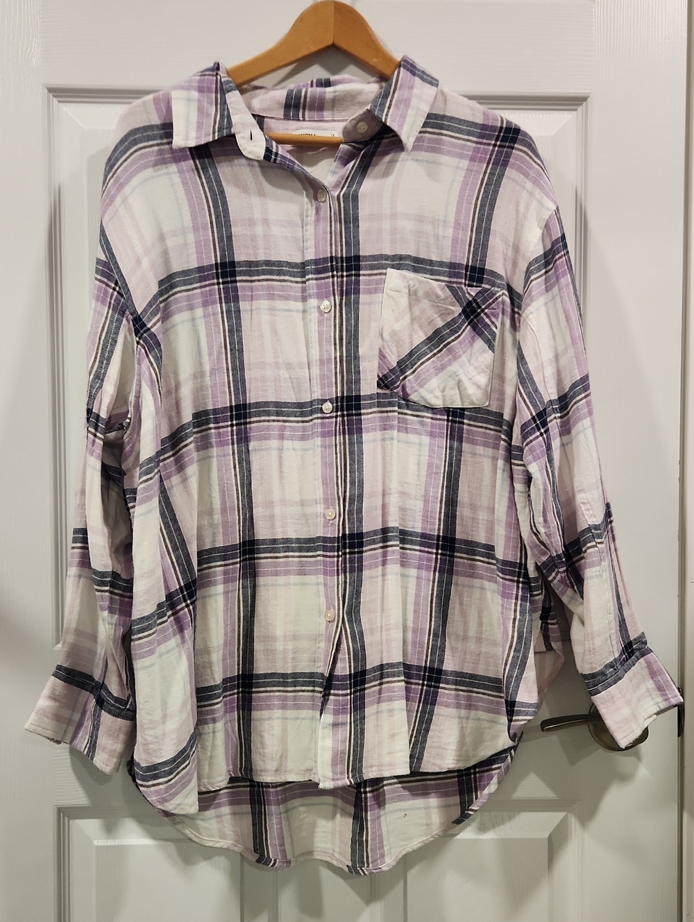 Sonoma White and Lavender Plaid Button-Down Shirt